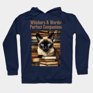 Whiskers & Words: Perfect Companions - Retro Siamese Cat Art Hoodie